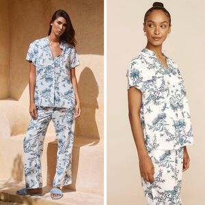 Piyama Maggie Pajama Set - Long Pants in Summer Toile Aegean Blue